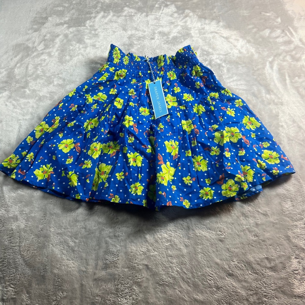 NWT Draper James Womens S Pull On Mini Skirt Blue Aster Floral Polka Dot SKW0228